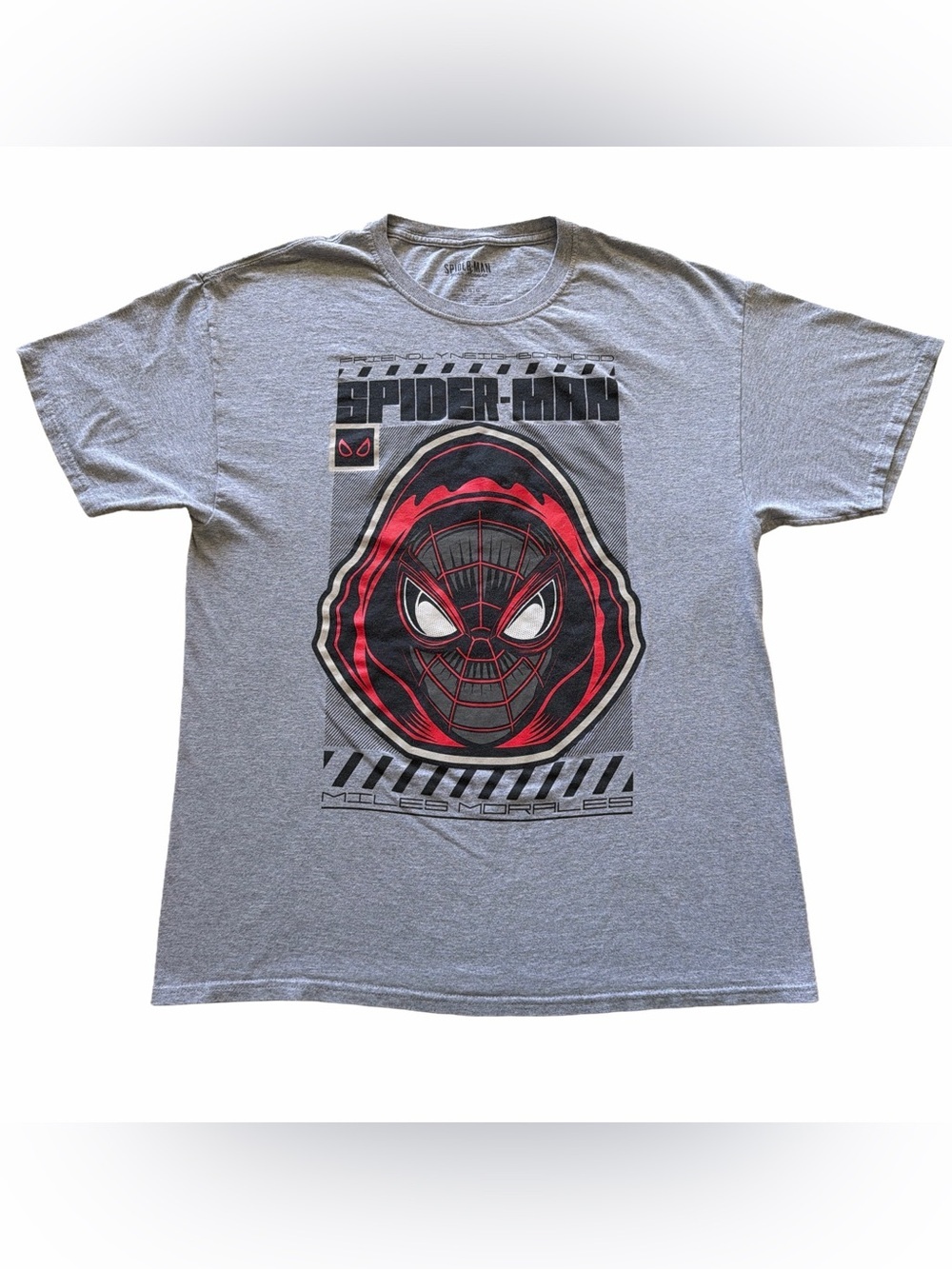 Marvel Spider-Man Miles Morales Hooded Hero T-Shirt Men’s Large Gray Graphic Tee